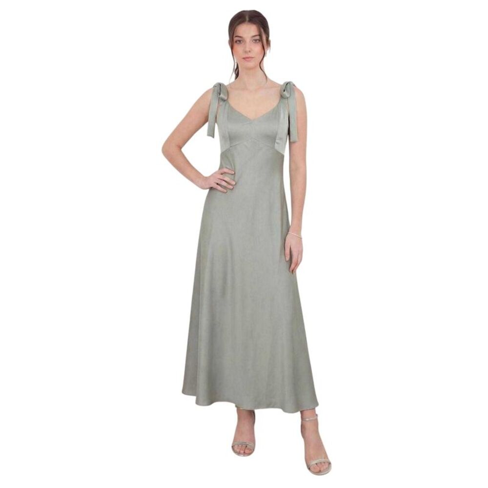 Deluxe Womens/Ladies Satin Tie  Bridesmaid Maxi Dress / Sage Green